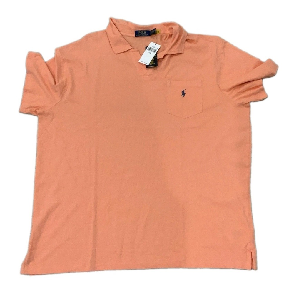 Polo Ralph Lauren Shirt Men's 2XB Buttonless Polo Cotton Linen Blend Pink NEW